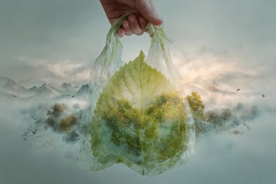 Mani infantili reggono una busta che si trasforma in foglia