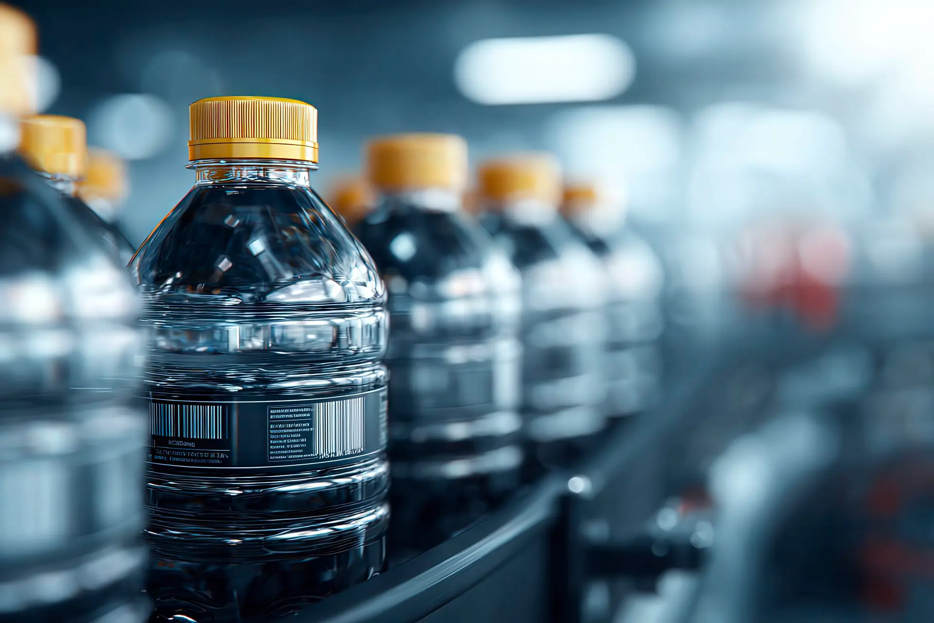 Etichetta con percentuale di riciclato e simboli di certificazione su packaging, accenti blu e arancio LPM