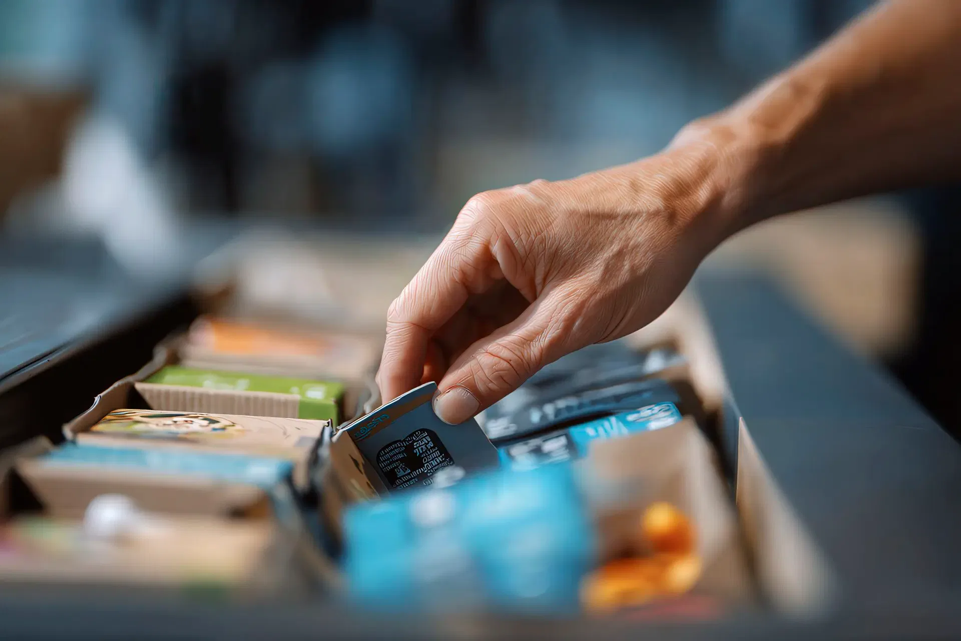 Mano che conferisce un imballaggio in un sistema di raccolta organica con dettagli rossi LPM PACKAGING