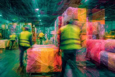 Өнөр жай шартында PratiPack баштыктарынын түрмөктөрү менен иштеген операторлор